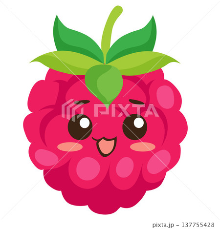 kawaii raspberry fruit flat style 137755428