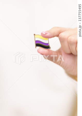 International Non Binary People July Day and Happy Pride June month and LGBTQIA with flag Brooch pin for LGBTQ, Marriage Equality Law, Pansexual, Demisexual and transgender 137755495