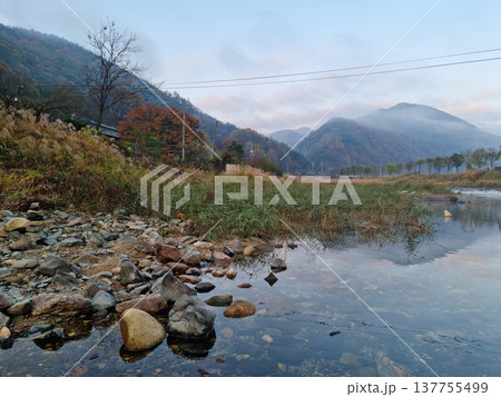 This is a riverside scenery in Mungyeong, Gyeongsangbuk-do, Korea.	 137755499