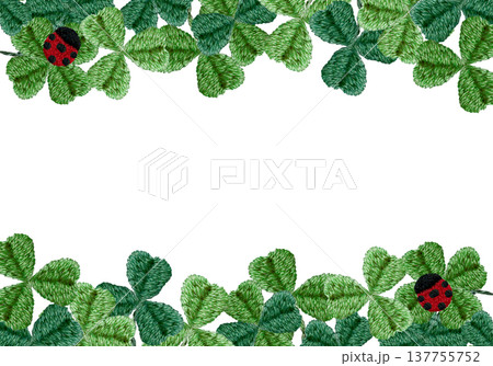 【クローバーとてんとう虫のフレーム】手刺繍イラスト素材 137755752
