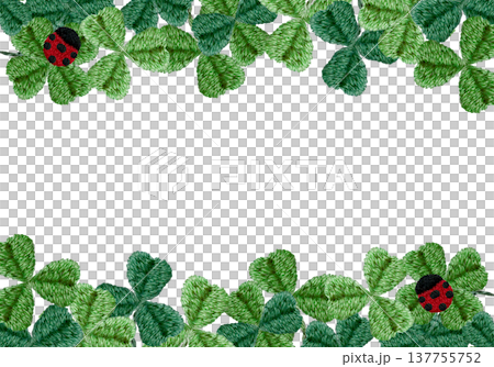 【クローバーとてんとう虫のフレーム】手刺繍イラスト素材 137755752