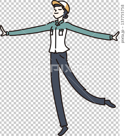 帽子をかぶり両手を広げる作業服を着た女性のイラスト 緑色の制服 帽子をかぶり両手を広げる作業服を着た女性のイラスト 緑色の制服 137755758