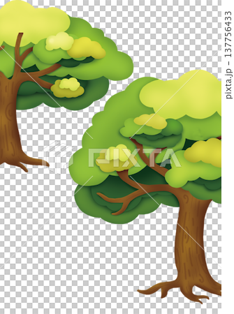 Cartoon-style layered green trees, backless 137756433
