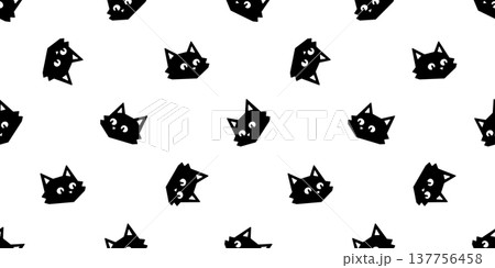 cat seamless pattern black kitten face head calico pet cartoon vector tile background gift wrapping paper repeat wallpaper doodle illustration isolated design 137756458