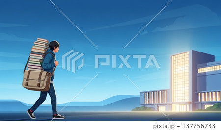 旅立ちの背中、高層ビルと希望 137756733