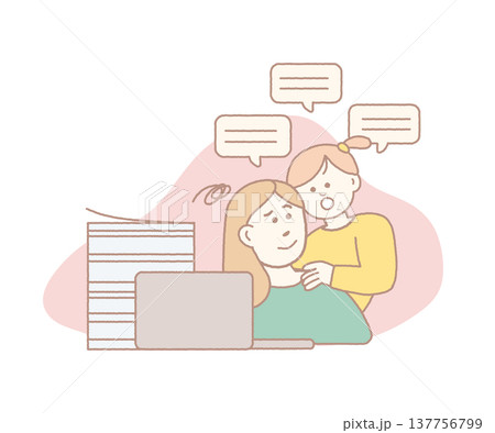 Working mom and talkative child at home 137756799