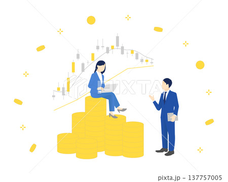 資産運用でお金が増えるイメージ イラストベクター素材 137757005