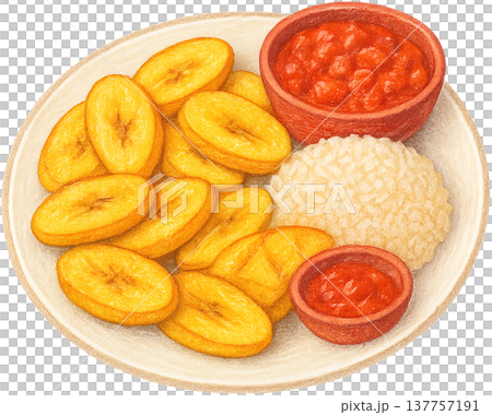 Hand drawn colored pencil fried plantain illustration, Nigerian food, transparent background 137757191