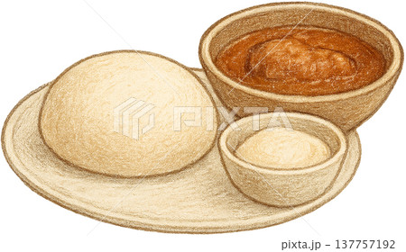 Hand drawn colored pencil fufu illustration, Nigerian food, transparent background 137757192