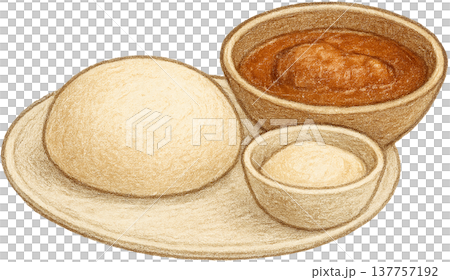 Hand drawn colored pencil fufu illustration, Nigerian food, transparent background 137757192