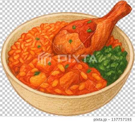 Hand drawn colored pencil jollof rice illustration, Nigerian food, transparent background 137757193