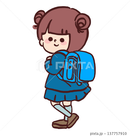 ランドセルを背負った新一年生の女の子のカラーイラスト ランドセルを背負った新一年生の女の子のカラーイラスト 137757910