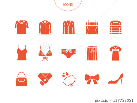 レディースファション　アイコン ピクトグラム　ベクター イラスト　セット 137758051
