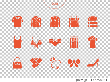 レディースファション　アイコン ピクトグラム　ベクター イラスト　セット 137758051