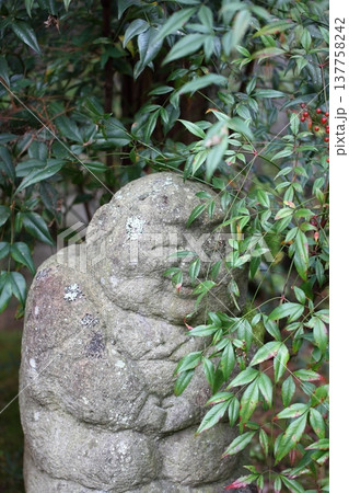 石仏とナンテンの葉 石仏とナンテンの葉 137758242