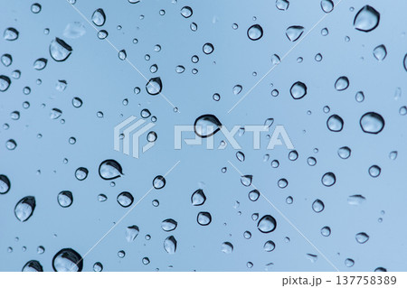 Water backgrounds with water drops. Blue water bubbles on window glass. Water backgrounds with water drops. Blue water bubbles on window glass. 137758389