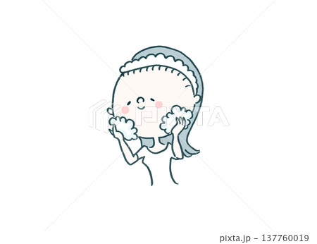 たっぷりの泡で摩擦レス洗顔をする女性のイラスト(スキンケア) たっぷりの泡で摩擦レス洗顔をする女性のイラスト(スキンケア) 137760019