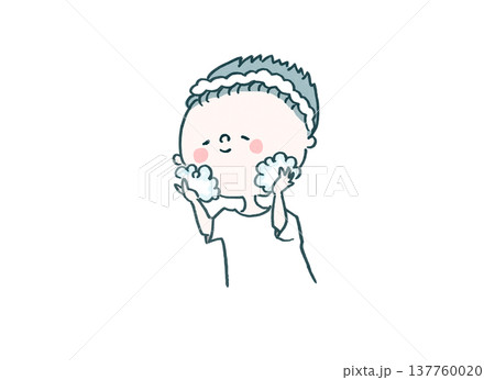たっぷりの泡で摩擦レス洗顔をする男性のイラスト（メンズ美容） 137760020