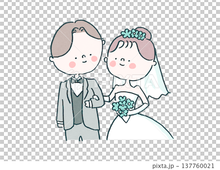 身穿婚紗和燕尾服的新郎新娘插圖（婚禮） 137760021