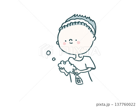 洗顔ネットで洗顔料をたっぷりと泡立てる男性のイラスト(メンズ美容) 洗顔ネットで洗顔料をたっぷりと泡立てる男性のイラスト(メンズ美容) 137760022