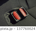 車の後部座席に並んだ2つのシートベルトバックル 137760024