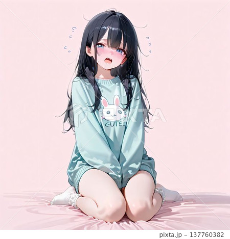 かわいい女の子が座っているイラスト かわいい女の子が座っているイラスト 137760382