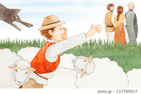 イソップ寓話 ver2　オオカミ少年　水彩 イラスト 137760937