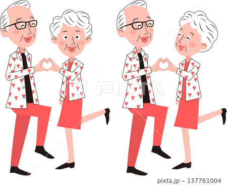 シニアカップルが片手ずつでハートマークを作っている 137761004