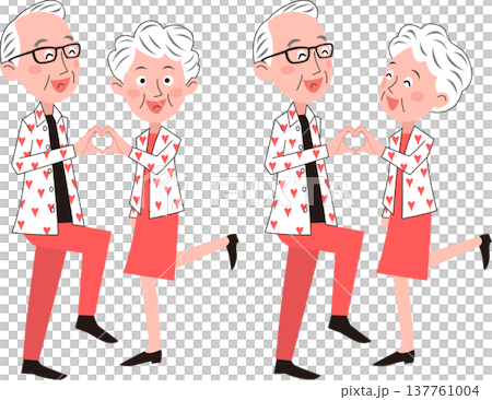 シニアカップルが片手ずつでハートマークを作っている 137761004