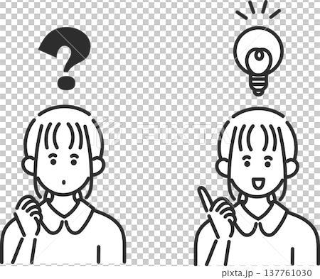 クエスチョンマークとひらめきの看護師の女性のイラスト素材セット 線画のみ クエスチョンマークとひらめきの看護師の女性のイラスト素材セット 線画のみ 137761030