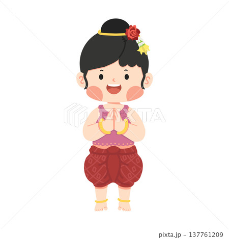 Thai Girl in Traditional Dress Performing Wai 137761209