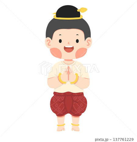 Child in Traditional Thai Clothing Wai Greeting Child in Traditional Thai Clothing Wai Greeting 137761229
