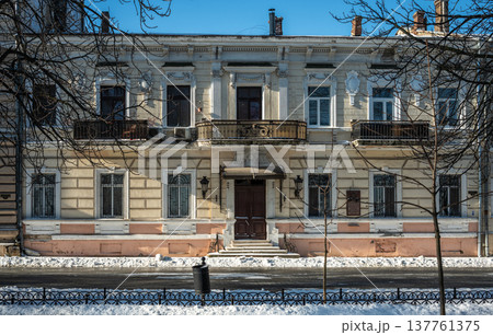 Snowy winter cityscape of UNESCO historic center of Odessa, Ukraine 137761375