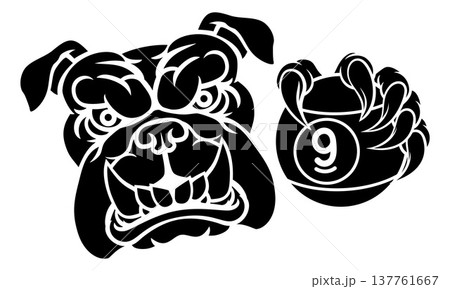 Bulldog and 9 Ball Nine Ball Pool Cartoon Mascot 137761667