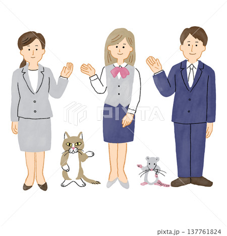 制服を着た女性と男性が案内をしているイラスト5点セット2 制服を着た女性と男性が案内をしているイラスト5点セット2 137761824