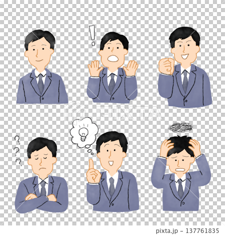 スーツを着た男性会社員の色んな表情の6点セット2 スーツを着た男性会社員の色んな表情の6点セット2 137761835