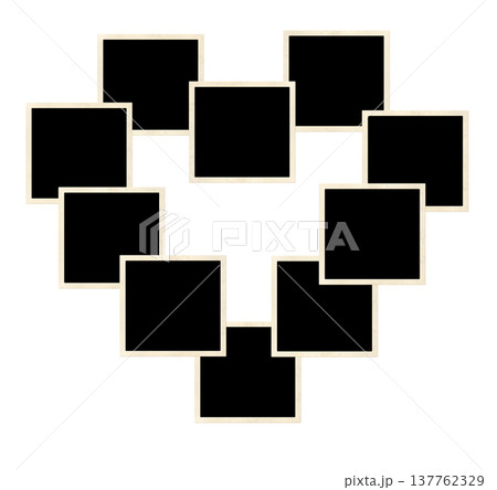 Template collage with ten frame photos. Moodboard pictures album grid for scrapbooking. Vintage style mood board layout. Isolated on white background. Copy space for your text and photo 137762329