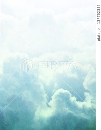 Grunge background with eco paper texture and white clouds. Vertical vintage nature backdrop. Reuse, renewable resource, eco-friendly concept. Mock up template. Copy space for text 137762332