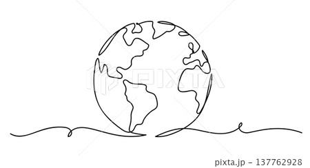 Continuous Line Earth Globe World Outline Illustration 137762928