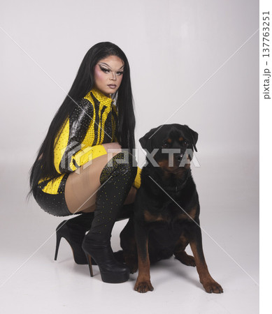 transvestite and rottweiler in studio 137763251