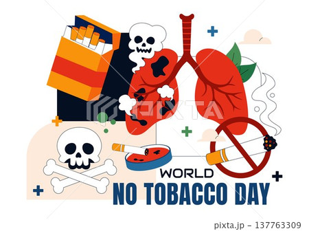 World No Tobacco Day Vector Illustration with Stop Smoking Symbol, Lungs Health Awareness, Cigarette Ban Campaign and Anti Tobacco Design World No Tobacco Day Vector Illustration with Stop Smoking Symbol, Lungs Health Awareness, Cigarette Ban Campaign and Anti Tobacco Design 137763309