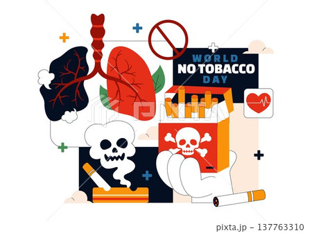 World No Tobacco Day Vector Illustration with Stop Smoking Symbol, Lungs Health Awareness, Cigarette Ban Campaign and Anti Tobacco Design 137763310