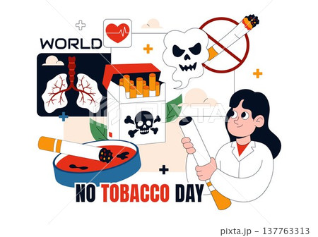 World No Tobacco Day Vector Illustration with Stop Smoking Symbol, Lungs Health Awareness, Cigarette Ban Campaign and Anti Tobacco Design 137763313