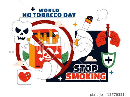 World No Tobacco Day Vector Illustration with Stop Smoking Symbol, Lungs Health Awareness, Cigarette Ban Campaign and Anti Tobacco Design 137763314