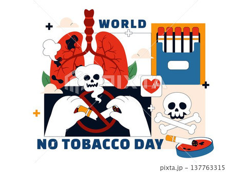 World No Tobacco Day Vector Illustration with Stop Smoking Symbol, Lungs Health Awareness, Cigarette Ban Campaign and Anti Tobacco Design 137763315