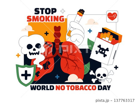 World No Tobacco Day Vector Illustration with Stop Smoking Symbol, Lungs Health Awareness, Cigarette Ban Campaign and Anti Tobacco Design 137763317