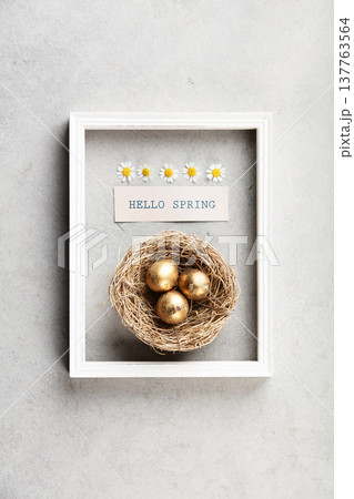 Minimal Easter flat lay with white frame 137763564