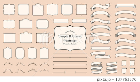 シンプルでクラシックなフレーム・あしらいセット　アンティーク　リボン　飾り　装飾　ビンテージ　枠　額 137763570
