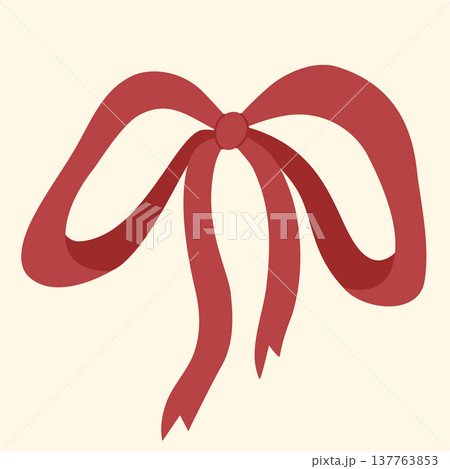 Red thin ribbon tied in bow Red thin ribbon tied in bow 137763853