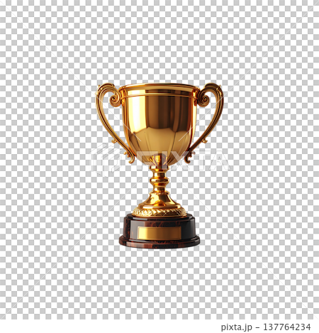 A sparkling 3D gold trophy is isolated against a white background. A sparkling 3D gold trophy is isolated against a white background. 137764234